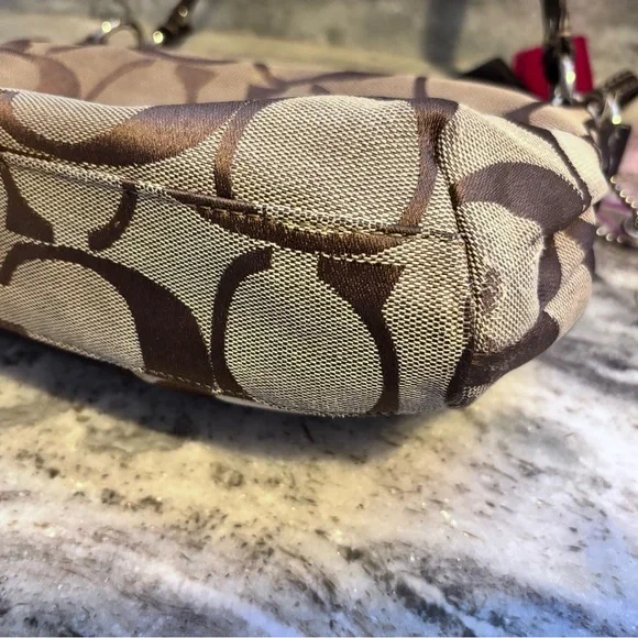 Vintage Coach Signature Jacquard Stripe Demi Brown and Tan Shoulder Bag